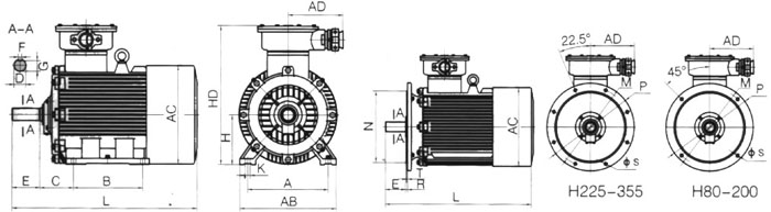 YB2防爆电机安装尺寸及外形图